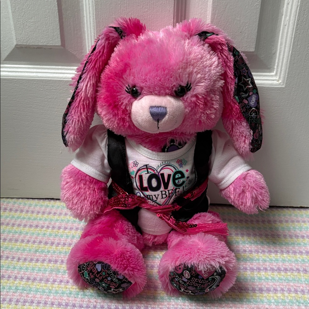 Build-A-Bear Fuchsia Bunny Rabbit Plush Kids Toy Purple Heart 2011 Collection !
